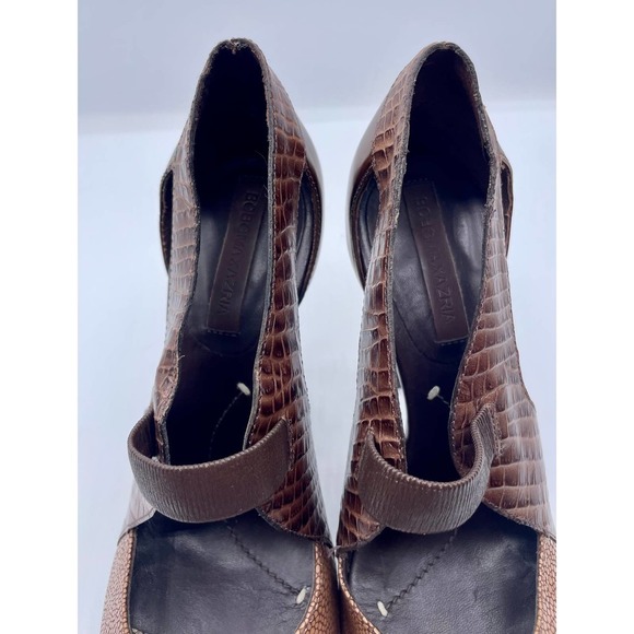 BCBGMaxazria Women’s Croc embossed leather peep toe heels 8 - Picture 9 of 11